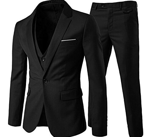 Anzug Herren Slim Fit 3 Teilig Anzüge Herrenanzug Sakko für Hochzeit Business Schwarz L