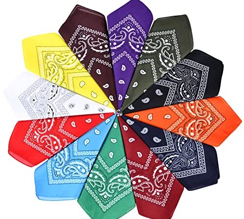 AOMIG Bandana Damen Herren,12 Stück Nickitücher Kopftuch Halstuch Männer, Unisex Tuch Bindetuch, Headwear Haar Schal Paisley Muster(55 x 55 cm)