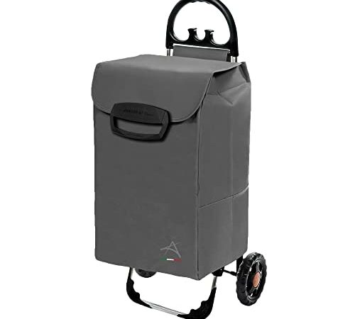 Einkaufstrolley XL Himy Einkaufsroller in grau mit 78L - Trolli Handwagen mit leisen Gummi Rädern bis 50kg inkl. Außentaschen