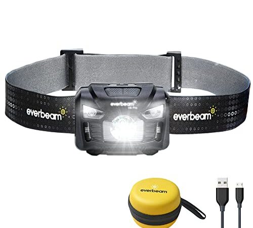 Everbeam H6 Pro LED Stirnlampe mit Bewegungssensor, 650 Lumen, 30 Stunden Laufzeit, 1200 mAh Akku, wiederaufladbar, wasserdicht, USB-Kopflampe, Taschenlampe, für Camping, Wandern, Angeln, Handwerker