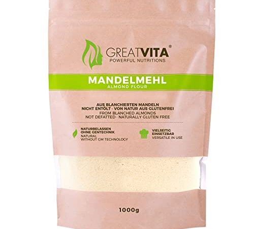 GreatVita Mandelmehl, naturbelassen, aus blanchierten Mandeln, 1000g gemahlene Mandeln