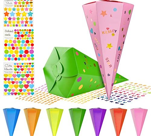 Halcyerdu 7stk Geschwistertüten 30cm, DIY Schultüte zur Einschulung, Faltbare Zuckertüte für die Einschulung zum Schulanfang, Geschwisterschultüte, Geschenkverpackung Schultüte für Junge und Mädchen