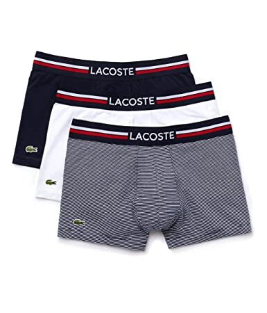 Lacoste Herren 5H3413 Boxershorts, Marine/Blanc, S (3er Pack)