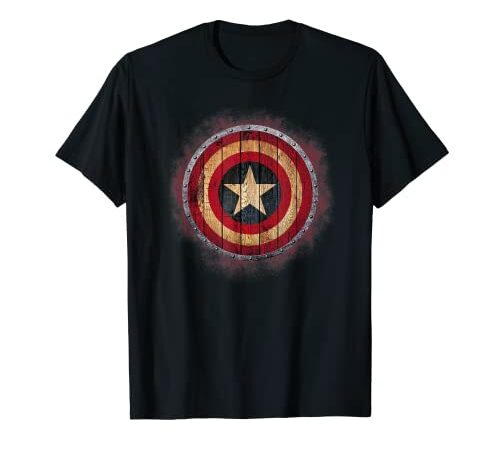 Marvel Captain America Shield Wood Print Graphic T-Shirt