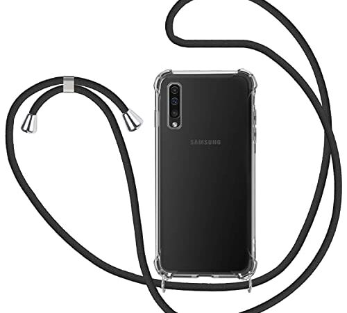 MICASE Handykette Hülle für Samsung Galaxy A50, Necklace Hülle mit Kordel Transparent Silikon Handyhülle mit Kordel zum Umhängen Schutzhülle mit Band in Schwarz