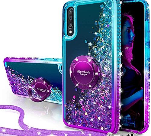 Miss Arts Galaxy A50/A30S Hülle,[Silverback] Mädchen Glitzern Handyhülle hülle mit Ringständer, Cover Silikon Flüssigkeit Clear Schutzhülle für Samsung Galaxy A50 -LILA