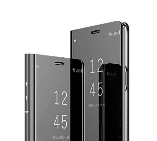 MRSTER Note 9 Hülle Clear View Standing Cover, Spiegel Handyhülle Schutzhülle Flip Case Schutz Tasche mit Standfunktion 360 Grad hülle für das Samsung Galaxy Note 9 (2018). Flip Mirror: Black