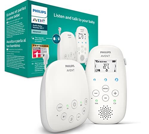 ‎Philips Avent Audio Babyphone DECT-Technologie, Eco-Mode, Gegensprechfunktion, Schlaf- und Nachtlieder, Temperatursensor, maximale Reichweite, weiß (Modell SCD713/26)