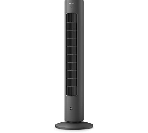 Philips Oszillierender Turmventilator 5000 Serie, 105 cm, Fernbedienung, Timer, 3 Geschwindigkeiten, 3 Modi, 40W, leistungsstarker leiser Luftstrom, geeignet als Aroma-Diffuser, grau (CX5535/11)