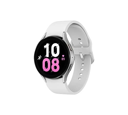 Samsung Galaxy Watch5 Smartwatch, Gesundheitsüberwachung, Sportuhr, Lange Akkulaufzeit, Bluetooth, 44 mm, Silber, 1 Jahr Garantie [Amazon ausgeschlossen] – Version FR