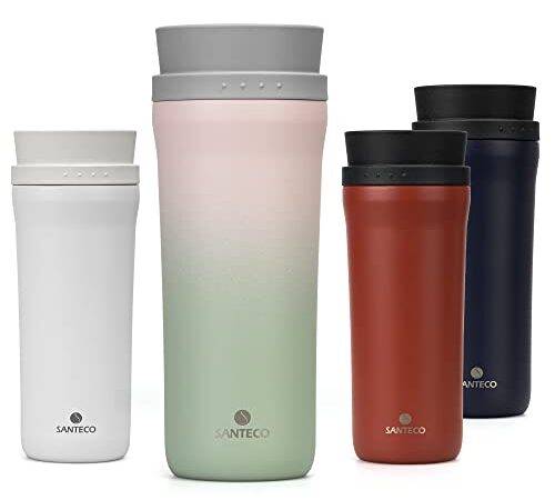 SANTECO Thermobecher Kaffee to go 480ml - Kaffeebecher Thermo aus Edelstahl - Auslaufsicherer Isolierbecher mit 360°-Trinköffnung - Travel Mug für Unterwegs, Kaffee & Tee - 6h Heiß, 8h Kalt