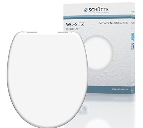 SCHÜTTE Sitz Duroplast, Toilettensitz mit Absenkautomatik, passend für alle handelsüblichen WC-Becken, maximale Belastung der Klobrille 150 kg, 82100 Weiß