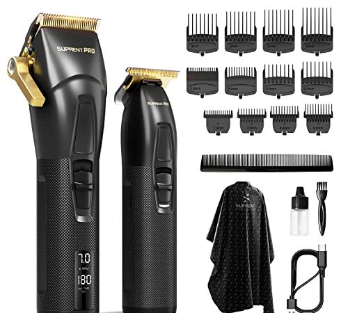 SUPRENT® Professionelle Haarschneidemaschine Herren-wiederaufladbarer USB-C Haarschneider & T-Klinge Haarschneider Set mit 5V-Boost-Technologie, kabelloser Haar und Barttrimmer, LED-Display Geschenk