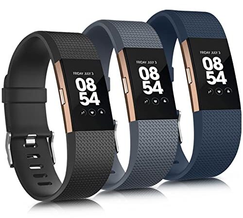 Vancle für Fitbit Charge 2 Armband für Damen Herren,Silikon Sport Weiches Ersatzarmband Uhrenarmband für Fitbit Charge 2 Armband(S,Schwarz/Felsblau/Tiefblau)