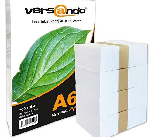 versando 2.000 Blatt Papier DIN A6 (105 x 148 mm) High White 80 Druckerpapier Universalpapier Kopierpapier hochweiß