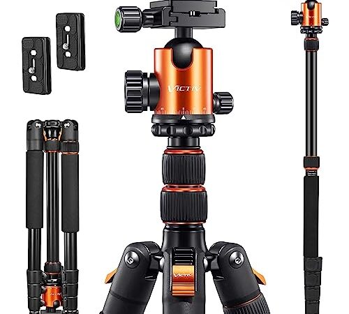 VICTIV 205cm Professionell Stativ für Kamera, Aluminiumlegierung Reisestativ Stativ für DSLR, 360 Grad Kugelkopf mit 38 mm Ladegewicht beträgt 10 kg, Abnehmbar Einbeinstativ mit Tragetasche - Orange