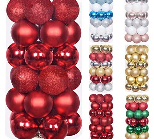 Weihnachtskugeln 30pcs 60mm Kunststoff Weihnachtsdeko Weihnachtsbaum Deko & Christbaumschmuck,Christbaumkugeln Ornamente Weihnachtsbaumschmuck für Partei, Rot