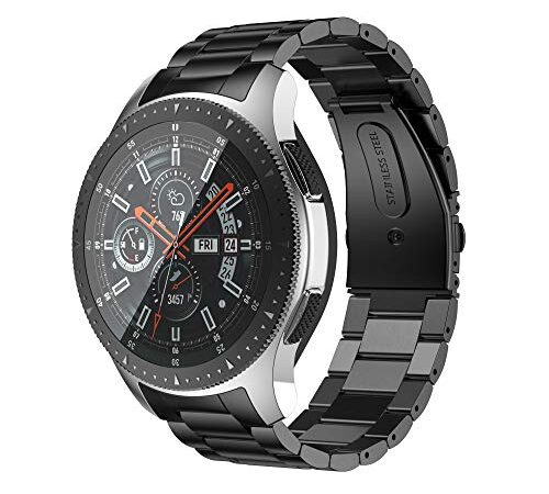 ANBEST Metall Armband Kompatibel mit Samsung Gear S3/Gear S3 Frontier Uhrenarmband, Classic Edelstahl Ersatzarmband für Galaxy Watch 46mm (Nicht für Galaxy Watch 4 46mm), Schwarz