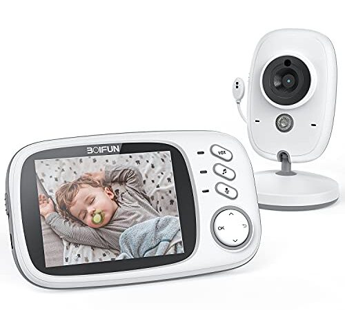 BOIFUN Babyphone mit Kamera, VOX Babyfon, Nachtsicht Baby, Temperaturüberwachung, Wecker, Video Überwachung mit 3.2" Digital LCD Bildschirm Wireless,Gegensprechfunktion, Wiederaufladbar