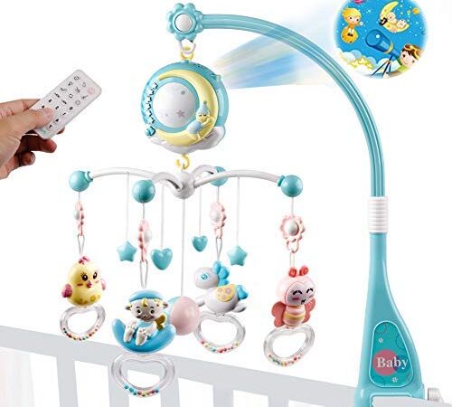 Mini Tudou Baby Mobile,Baby Babybett mit Musik und Licht,Timing-Funktion,Projektor,Fernsteuerung Baby Spieluhr mit 150 Melodien,Baby Hängende Spielzeug,Geschenk für Neugeborene 0-24 Monate