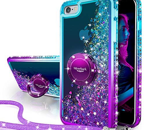 Miss Arts iPhone 6S Hülle, iPhone 6 Hülle,[Silverback] Mädchen Glitzern Handyhülle hülle mit Ringständer, Cover TPU Bumper Silikon Flüssigkeit Treibsand Clear Schutzhülle für Apple iPhone 6/6S -LILA