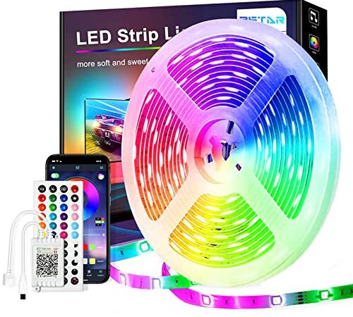 PSTAR LED Strip 15M, Bluetooth LED Streifen RGB 24V mit IR-Fernbedienung APP Steuerbar Musikmodus, Timer-Einstellung, LED Streifen Selbstklebend für Beleuchtung von Haus, Party, Küche