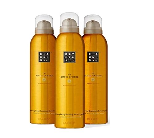 RITUALS The Ritual of Mehr Vorteilspack mit 3 x Duschschaum – Duschgel mit Süßorange und Zedernholz – süßer und belebender Duft – Value Pack 3 x 200 ml