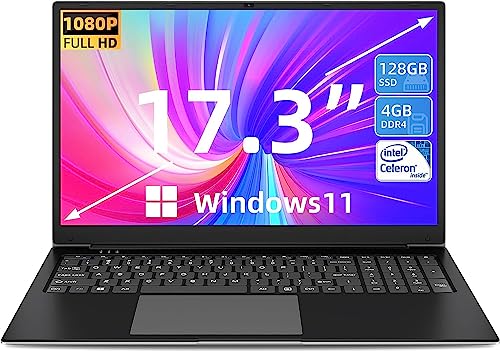 SGIN 17 Zoll Laptop Windows 11 Home, 4 GB RAM 128 GB SSD ROM Laptop (TF 512 GB), Celeron Quad-core (bis zu 2,8 GHz), 7000 mAh,HD IPS, 2 x USB 3.0, Dualband, Bluetooth 4.2