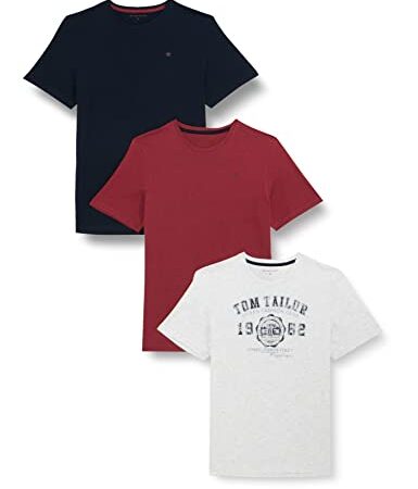 TOM TAILOR Herren Basic T-Shirt im Dreierpack 1019787, 11077 - Blanc De Blanc White Melange, XL